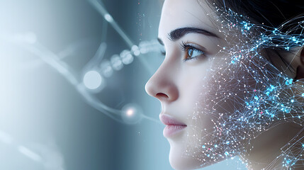Poster - Exploring human-ai interaction through portraits digital realm artwork futuristic close-up innovation