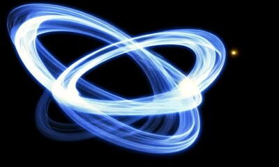 Poster - An Abstract Video of Intertwining Blue Light Rays in a Circular Pattern Rotating in a Seamless Loop Made with Generative AI Technology