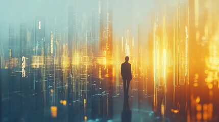 Poster - Abstract Double Exposure of Financial Graphs and Business Landscape