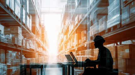 Poster - Bright Workspace for Digital Inventory Management in Modern Warehouse