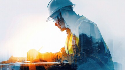 Poster - Engineer Working on Future Building Project in Urban Environment