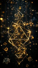 Poster - Geometric Alchemy: A Mesmerizing Dance of Golden Structures and Cosmic Particles