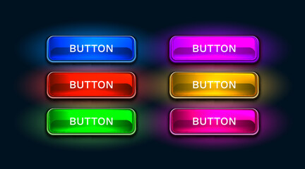 Wall Mural - Light button, frame label, event web bar, buttons with color. Vector illustration