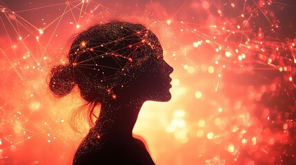 Poster - Double Exposure of Woman Silhouette with Blended Abstract Elements