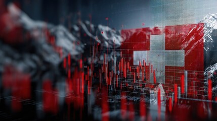 Poster - Switzerland Flag and Economic Trends in a Digital Landscape