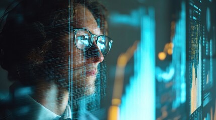Poster - Entrepreneur Analyzing Financial Data on Augmented Reality Dashboard