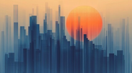 Poster - Abstract City Skyline with Sunset Glow in Background