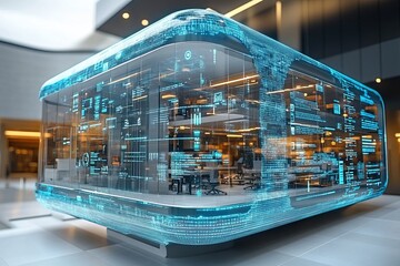 Poster - a futuristic building with a blue and white design. smart office concept.