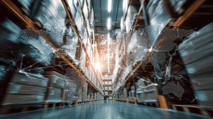 Poster - Abstract Double Exposure of Logistics and Delivery Warehouse Scene