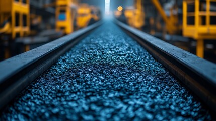 Fototapete - The image depicts a close up view of mining tracks filled with extracted materials in an industrial setting, showcasing the infrastructure used for energy generation and excavation.