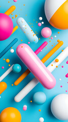 Poster - Abstract Colorful Geometric Shapes on Blue Background