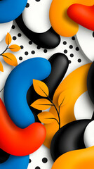 Poster - Abstract Colorful Shapes and Leaves Background