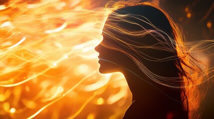 Poster - Dreamy Double Exposure of Woman's Silhouette with Colorful Lights