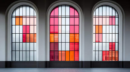 Poster - Abstract Geometric Window Design with Red Orange and Pink Panes