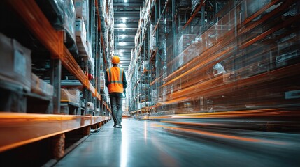 Poster - Warehouse Worker in Motion with Double Exposure Effect in LA