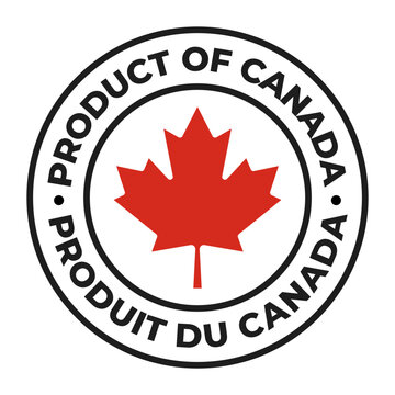 Product of Canada stamp sticker. French and English Language.