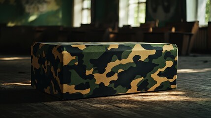 Poster - A military podium with a camouflage pattern, set for a commander speech.
