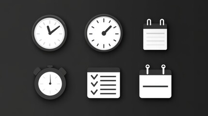 Poster - A minimal set of productivity icons with a checklist, clock, progress bar, and calendar in a simple, modern design.
