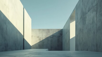 Poster - A minimalist abstract construction scene featuring a vast, empty space with only a single geometric structure being assembled