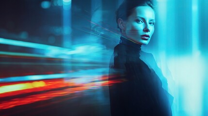 Poster - Elegant Woman Portrait with Fused Light and Modern Aesthetic Touch