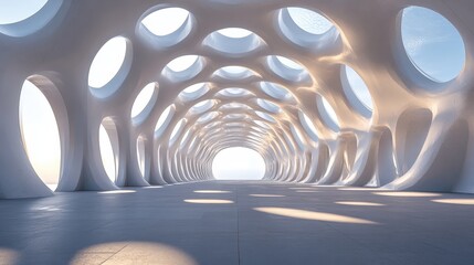 Poster - A minimalistic abstract pavilion with open-air structures and geometric cutouts creating striking light effects