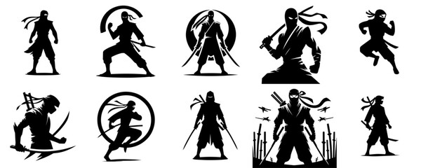 ninja silhouette vector set