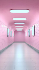 Poster - Pink Hallway With Bright Lights and Minimalist Design