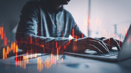Poster - Double Exposure Forex Graph with Person Working on Laptop