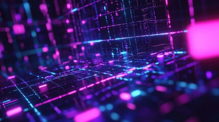 Poster - A neon-inspired glowing grid pattern with deep blue and purple hues
