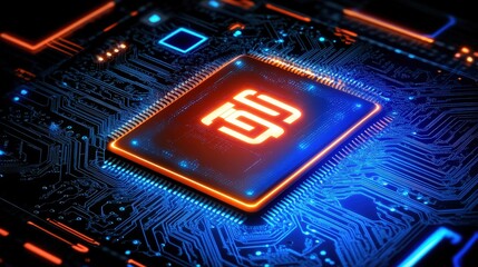 Poster - A next-generation computing abstract with futuristic microchips, glowing AI symbols, and quantum computing elements.