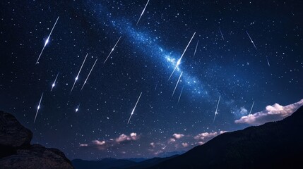 Wall Mural - a night sky illuminated by a meteor shower, with streaks of light flashing across the darkness
