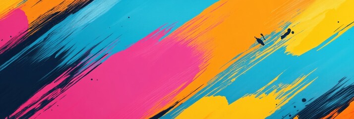 Aufkleber - Vibrant artistic background with bold paintbrush strokes in contrasting colors creates an expressive and creative atmosphere for artistic endeavors