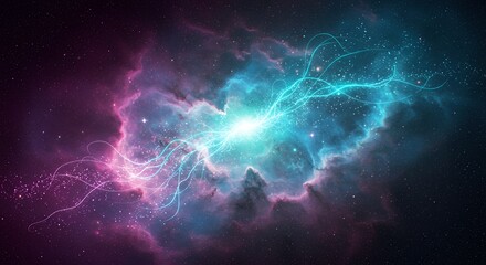 Aufkleber - Cosmic Energy Stream Emanating from a Nebula in Deep Space, Creating a Visually Stunning Display of Light and Color