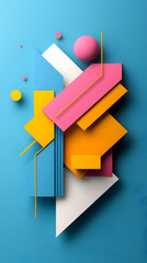 Poster - Abstract Geometric Composition with Bright Colors on Blue Background
