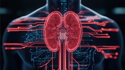 Poster - nephrologist concept. Digital representation of a kidney with network connections