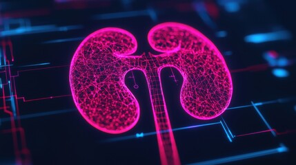 Poster - nephrologist concept. Futuristic digital kidney scan with analysis