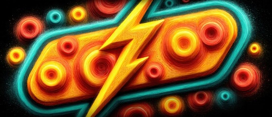Wall Mural - abstract energy bolt illustration with vibrant concentric circles on dark background concept of powe