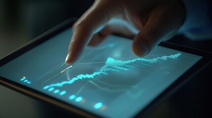 Poster - Businessman Hand Holding Tablet with Data Visualization Interface