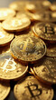© MOTOKO Stock - A Stunning Display of Shimmering Golden Bitcoins for Financial Technology and Cryptocurrency Marketing