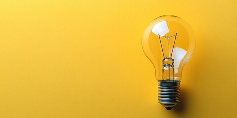 Poster - Shining Light Bulb Against a Vibrant Yellow Backdrop A Conceptual Image of Ideas and Innovation