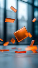 Poster - Floating Orange Squares Abstract 3D Render