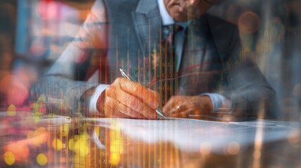 Poster - Business Executive Signing Documents with Double Exposure Effect