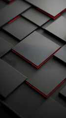 Poster - Abstract Black and Red Geometric Square Pattern