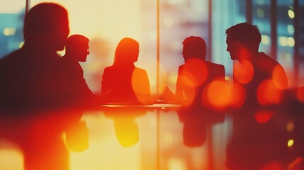 Poster - Business People Silhouettes in Modern Office Background with Bokeh