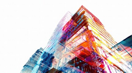 Poster - Abstract Double Exposure of Modern Building Under Construction