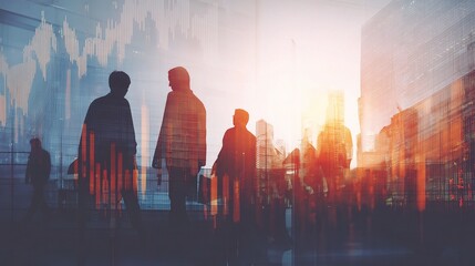 Poster - Corporate Silhouette Against Abstract Financial Background