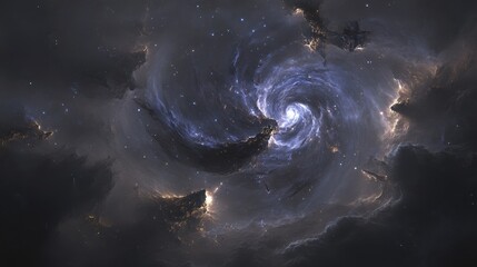 Wall Mural - A mesmerizing spiral galaxy illuminated by stars, surrounded by dark cosmic clouds, showcasing the beauty of the universe.