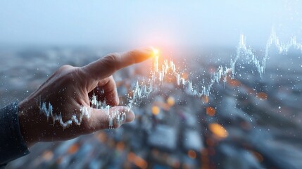 Poster - Businessman Pointing at Creative Glowing Concept in Urban Landscape