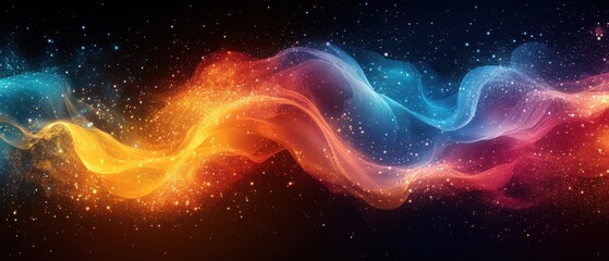 Wall Mural - abstract cosmic energy wave with vibrant orange and blue nebula, sparkling stars in dark space conce
