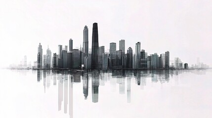 Poster - Modern City Skyline with Reflection on Water Surface